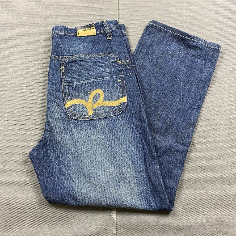 Rocawear Jeans Mens 36x34 Baggy Y2K Vintage Denim Blue Wide Leg Skater Washed